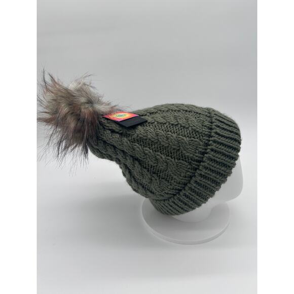 DAVID and YOUNG Knit Hat Women's One Size Cap/ Beanie Sage Green Fur - Picture 3 of 4